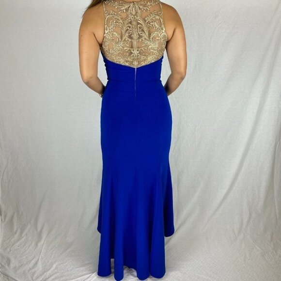 Marchesa Notte Blue Gold Lace Formal Gown $995 - Picture 6 of 11